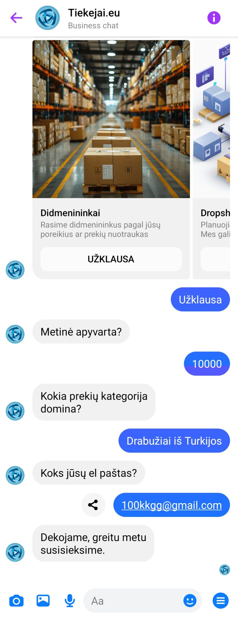  Messenger užklausų rinkimas